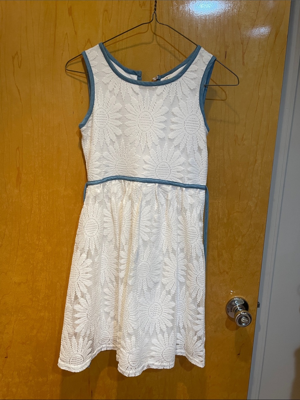 Speechless White Floral Lace Dress with Blue Trim